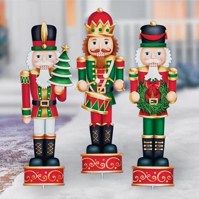 Collections Etc Festive Holiday Nutcracker Garden Stakes - Set Of 3 1 Collections Etc Festive Holiday Nutcracker Garden Stakes - Set Of 3