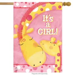 It's A Girl House Flag Baby Shower Giraffes Welcome 28" X 40" Briarwood Lane
