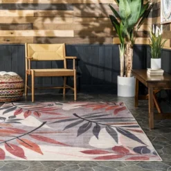 NulOOM Mayra Tropical Leaves Machine Washable Indoor/Outdoor Patio Area Rug -Northlight Shop GUEST 09e775ef c0a9 478e bcda 0a2dfab95213