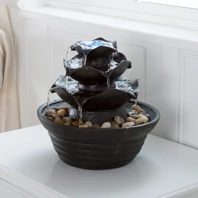 Nature Spring 3-Tier Indoor Water Fountain With LED Lights And Rocks - 8.75" X 10" 1 Nature Spring 3-Tier Indoor Water Fountain With LED Lights And Rocks - 8.75" X 10"