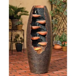 John Timberland Seven Cascade Rustic Outdoor Floor Water Fountain With LED Light 35" For Yard Garden Patio Home Deck Porch House Exterior Balcony -Northlight Shop GUEST 0d6502b3 ed1b 4aef a5b8 9e6a84c957d6