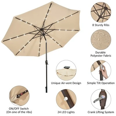 Costway 10' Solar LED Lighted Patio Market Umbrella Shade Tilt Adjustment Crank TanBeige 5 Costway 10' Solar LED Lighted Patio Market Umbrella Shade Tilt Adjustment Crank TanBeige - Image 5