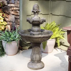 Sunnydaze Decor Sunnydaze Outdoor Backyard Polyresin Solar Powered 2-Tier Pineapple Top Water Fountain Feature - 33"