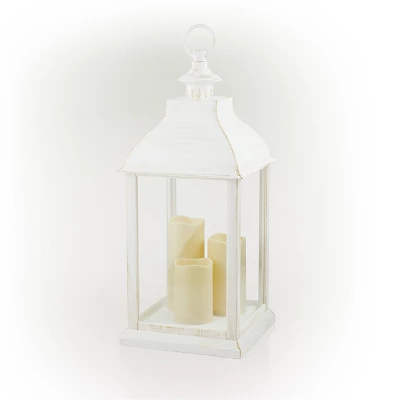 22" Candlelit Lantern With LED Lights White - Alpine Corporation 2 22" Candlelit Lantern With LED Lights White - Alpine Corporation - Image 2