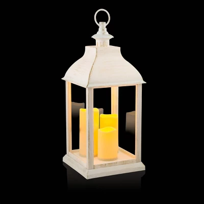 22" Candlelit Lantern With LED Lights White - Alpine Corporation 4 22" Candlelit Lantern With LED Lights White - Alpine Corporation - Image 4