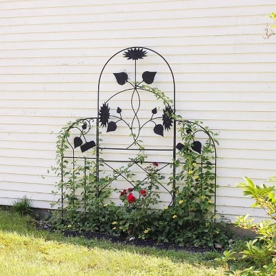 Achla Designs 90" Sunflower Decorative Iron Garden Trellis Black Powder Coat Finish 4 Achla Designs 90" Sunflower Decorative Iron Garden Trellis Black Powder Coat Finish - Image 4