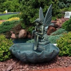 Sunnydaze Decor Sunnydaze 30"H Electric Fiberglass Fairy Shell Outdoor Water Fountain