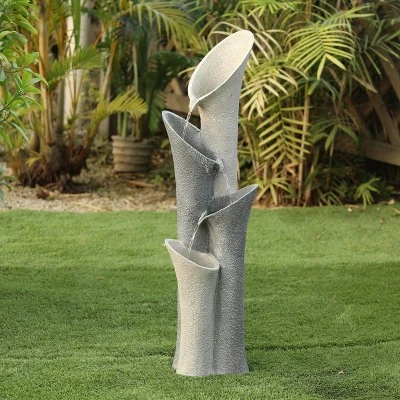 LuxenHome Gray Resin Classical Fluted Columns Outdoor Fountain 2 LuxenHome Gray Resin Classical Fluted Columns Outdoor Fountain - Image 2