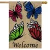 Butterfly Welcome Spring Burlap House Flag Butterflies 28" X 40" Briarwood Lane