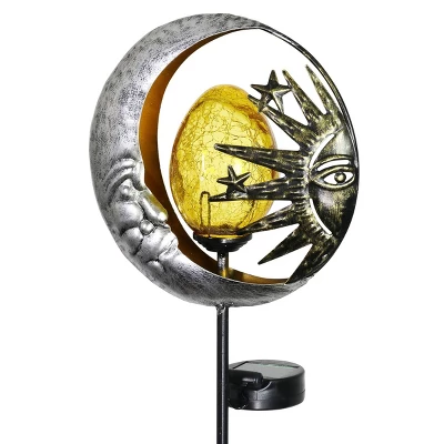 38" Metal Solar Sun And Moon Garden Stake - Exhart 6 38" Metal Solar Sun And Moon Garden Stake - Exhart - Image 6
