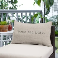 Indoor/Outdoor Come. Sit. Stay. Embroidered Lumbar Throw Pillow - Sorra Home -Northlight Shop GUEST 236ea860 6fc8 406e bf73 9bfda731e30b