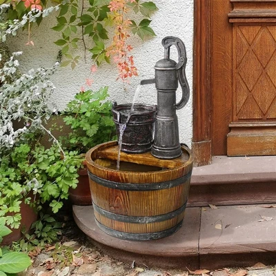 Design Toscano Cistern Well Pump Barrel Garden Fountain - Multicolored 1 Design Toscano Cistern Well Pump Barrel Garden Fountain - Multicolored