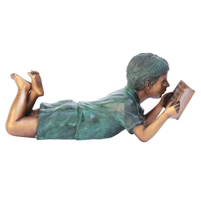 Design Toscano Bookworm Boy, Garden Reader Bronze Statue 1 Design Toscano Bookworm Boy, Garden Reader Bronze Statue