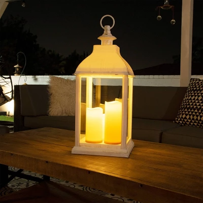 22" Candlelit Lantern With LED Lights White - Alpine Corporation 1 22" Candlelit Lantern With LED Lights White - Alpine Corporation