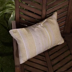Yellow & Gray 14X22 Hand Woven Filled Outdoor Pillow - Foreside Home & Garden