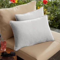2pk Rectangle Sunbrella Corded Indoor Outdoor Throw Pillows Gray