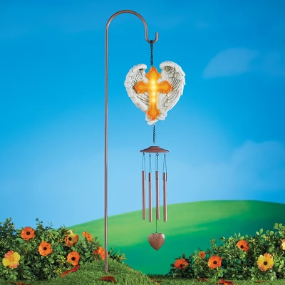 Collections Etc Solar Cross And Wings Windchime With Hook 1 Collections Etc Solar Cross And Wings Windchime With Hook