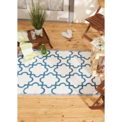 DII Design Imports Indoor Outdoor 3 X 6 Foot Reversible Lattice Woven Rectangular Runner Rug For Decks, Patios, Living Rooms, And Kitchens, Blue -Northlight Shop GUEST 372fe24f 8a53 46cf ac0f af4074beef70