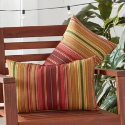 Set Of 2 Outdoor Lumbar Throw Pillows Kinnabari Stripe - Kensington Garden