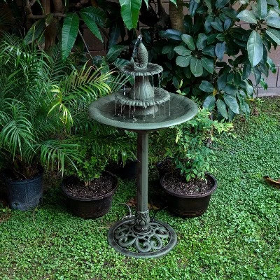 40" Tiered Pedestal Fountain With Fish Blue - Alpine Corporation 1 40" Tiered Pedestal Fountain With Fish Blue - Alpine Corporation