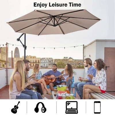 Costway 10' Hanging Umbrella Patio Sun Shade Offset Outdoor Market W/t Cross Base Beige 7 Costway 10' Hanging Umbrella Patio Sun Shade Offset Outdoor Market W/t Cross Base Beige - Image 7