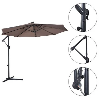 Costway 10' Hanging Umbrella Patio Sun Shade Offset Outdoor Market W/t Cross Base Tan 4 Costway 10' Hanging Umbrella Patio Sun Shade Offset Outdoor Market W/t Cross Base Tan - Image 4