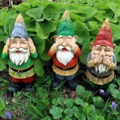 Sunnydaze Decor Sunnydaze Three Wise Garden Gnomes Hear, Speak, See No Evil Indoor/Outdoor Lawn Statue Set - 12" H - 3-Piece Set