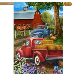 Country Lane Spring House Flag Pickup Trucks 28" X 40" Briarwood Lane