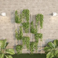 Set Of 2 Garden Trellises - For Climbing And Potted Plants - Decorative Scroll Metal Panels With 7.75-Inch Stakes By Pure Garden (White) -Northlight Shop GUEST 43a0ea23 aae5 42bb 818b 5a22dceafd76