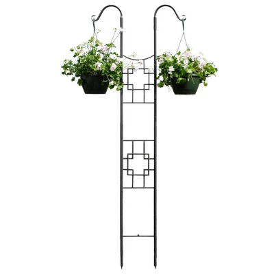 Achla Designs 83.5" Square-on-Square Modern Double Pole Iron Garden Trellis Graphite Powder Coat Finish 1 Achla Designs 83.5" Square-on-Square Modern Double Pole Iron Garden Trellis Graphite Powder Coat Finish