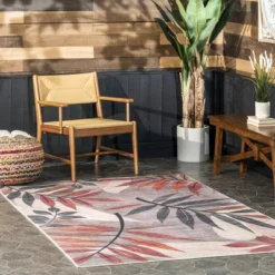 NulOOM Mayra Tropical Leaves Machine Washable Indoor/Outdoor Patio Area Rug