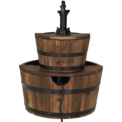 Sunnydaze Decor Sunnydaze 23"H Electric Fir Wood 2-Tier Farmhouse Barrel With Metal Decorative Hand Pump Outdoor Water Fountain -Northlight Shop GUEST 4b57fb31 5d5e 4810 8338 fc45a571a245