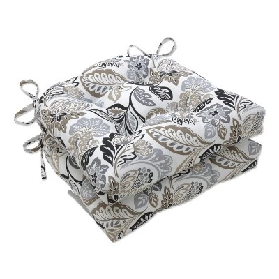 2pc Dailey Outdoor/Indoor Reversible Chair Pads Pewter Black - Pillow Perfect 5 2pc Dailey Outdoor/Indoor Reversible Chair Pads Pewter Black - Pillow Perfect - Image 5