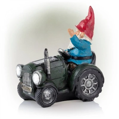 10" Polyresin Solar Tractor Riding Gnome With LED Lights Green - Alpine Corporation 2 10" Polyresin Solar Tractor Riding Gnome With LED Lights Green - Alpine Corporation - Image 2