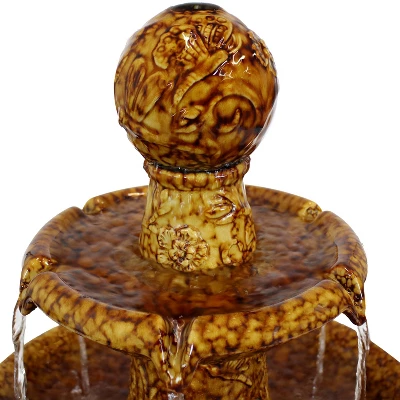 Sunnydaze Decor Sunnydaze 43"H Electric Ceramic 3-Tier Floral Motif Outdoor Water Fountain With LED Lights 3 Sunnydaze Decor Sunnydaze 43"H Electric Ceramic 3-Tier Floral Motif Outdoor Water Fountain With LED Lights - Image 3