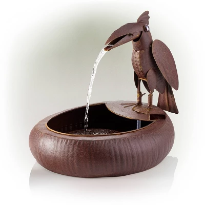 16" Iron Indoor/Outdoor Rustic Metal Toucan Water Fountain Yard Statue Brown - Alpine Corporation 2 16" Iron Indoor/Outdoor Rustic Metal Toucan Water Fountain Yard Statue Brown - Alpine Corporation - Image 2