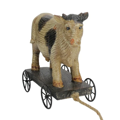 Northlight 10.25" Black And White Wood Textured Cow On Cart Outdoor Garden Statue 1 Northlight 10.25" Black And White Wood Textured Cow On Cart Outdoor Garden Statue
