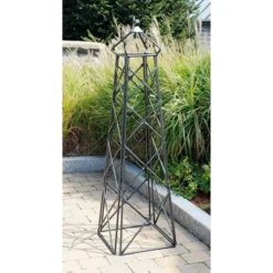 67" Tall Iron Lattice Obselisk Garden Trellis Graphite Powder Coat Finish - Achla Designs