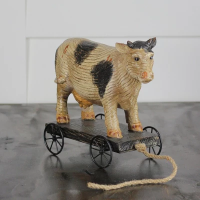 Northlight 10.25" Black And White Wood Textured Cow On Cart Outdoor Garden Statue 2 Northlight 10.25" Black And White Wood Textured Cow On Cart Outdoor Garden Statue - Image 2