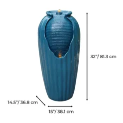Teamson Home 32" Outdoor LED Modern Vase Water Fountain With LED, Teal Blue -Northlight Shop GUEST 5ada9c3d ee13 46f1 a008 cea25ed1084c
