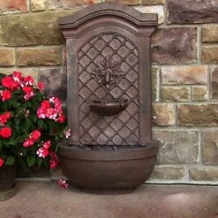 Sunnydaze Decor Sunnydaze 31"H Solar-Powered With Battery Pack Polystone Rosette Leaf Outdoor Wall-Mount Fountain -Northlight Shop GUEST 5d6542cb 006a 4a68 b688 fdcd4ade0555