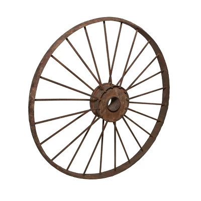 39" Vintage Metal Wheel Décor Brown - Alpine Corporation 3 39" Vintage Metal Wheel Décor Brown - Alpine Corporation - Image 3