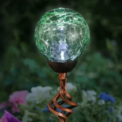 31" Metal Solar Crackle Glass Ball Stake - Exhart