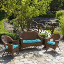 Arden Selections 16" X 41.5" Leala Texture Outdoor Wicker Settee Pool Blue -Northlight Shop GUEST 5ef7993a 07d7 46e5 b023 9eac217df27e