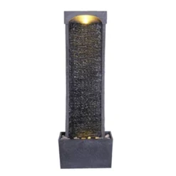 37.8" Modern Curved Indoor/Outdoor Waterfall Fountain With LED Lights - Slate - Teamson Home