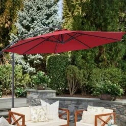 10' X 10' Cantilever Patio Hanging Umbrella With Crank And Cross Base Red - Wellfor -Northlight Shop GUEST 61a0dee1 39da 4805 bd41 035d1f6332e1