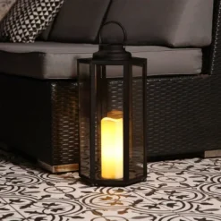 18" Hexagonal Candlelit Iron Lantern With LED Lights Black/Warm White - Alpine Corporation 18 18" Hexagonal Candlelit Iron Lantern With LED Lights Black/Warm White - Alpine Corporation -Northlight Shop GUEST 63145d6e 2e58 427b 80d5 3af7bd059a8e