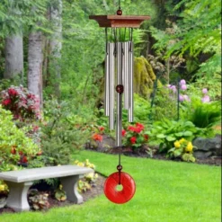 Woodstock Wind Chimes For Outside, Garden Décor, Outdoor & Patio Décor, Woodstock Red Jasper Chime Silver Wind Chimes