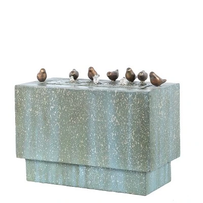 LuxenHome Patina Resin Rectangular Bubbler Outdoor Fountain With LED Lights And Bronze Birds 3 LuxenHome Patina Resin Rectangular Bubbler Outdoor Fountain With LED Lights And Bronze Birds - Image 3