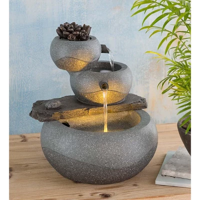 Wind & Weather Lighted Three-Tier Indoor Fountain With Electric Pump 1 Wind & Weather Lighted Three-Tier Indoor Fountain With Electric Pump